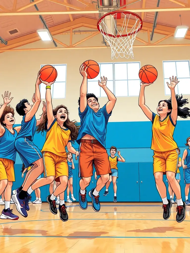 A vibrant image of students participating in a basketball game at ASS SPORTIVE DU COLLEGE D AIGRE, highlighting the competitive spirit and fun.