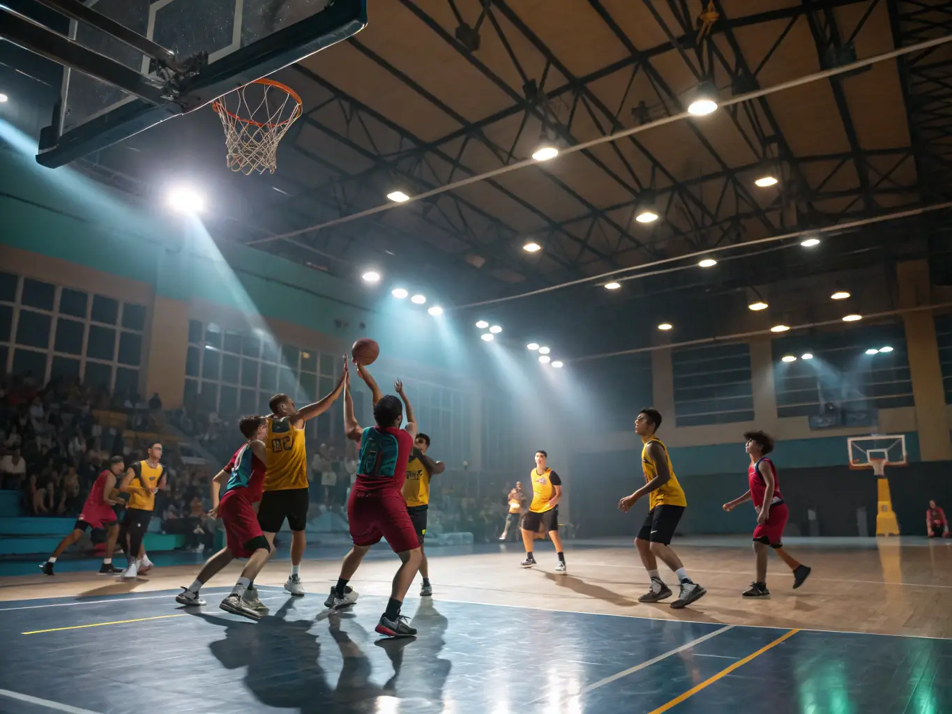 A dynamic image of students actively participating in a basketball game, showcasing the energy and teamwork fostered by ASS SPORTIVE DU COLLEGE D AIGRE.