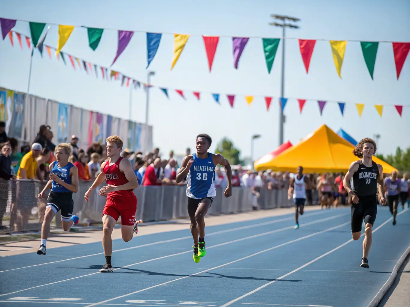Students running track and field events, emphasizing speed and endurance.