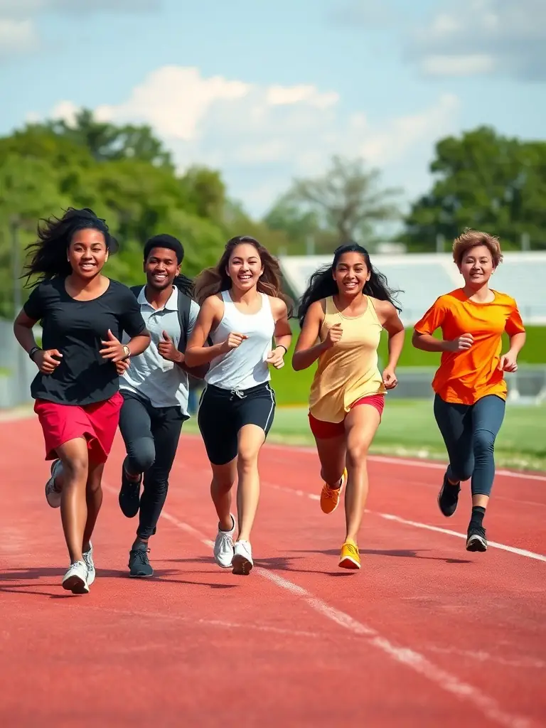 An inspiring image of students running track and field, demonstrating speed and endurance.