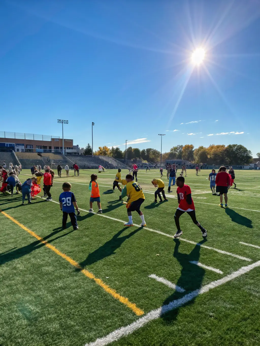 A dynamic action shot of students playing football during a training session at ASS SPORTIVE DU COLLEGE D AIGRE, showcasing teamwork and physical activity.